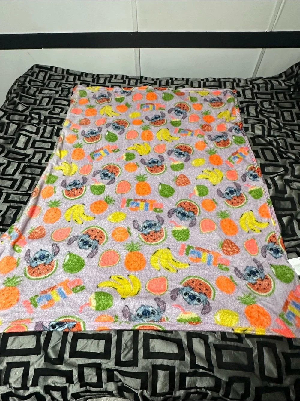 Disney Pink Stitch Fruit Plush Throw Blanket